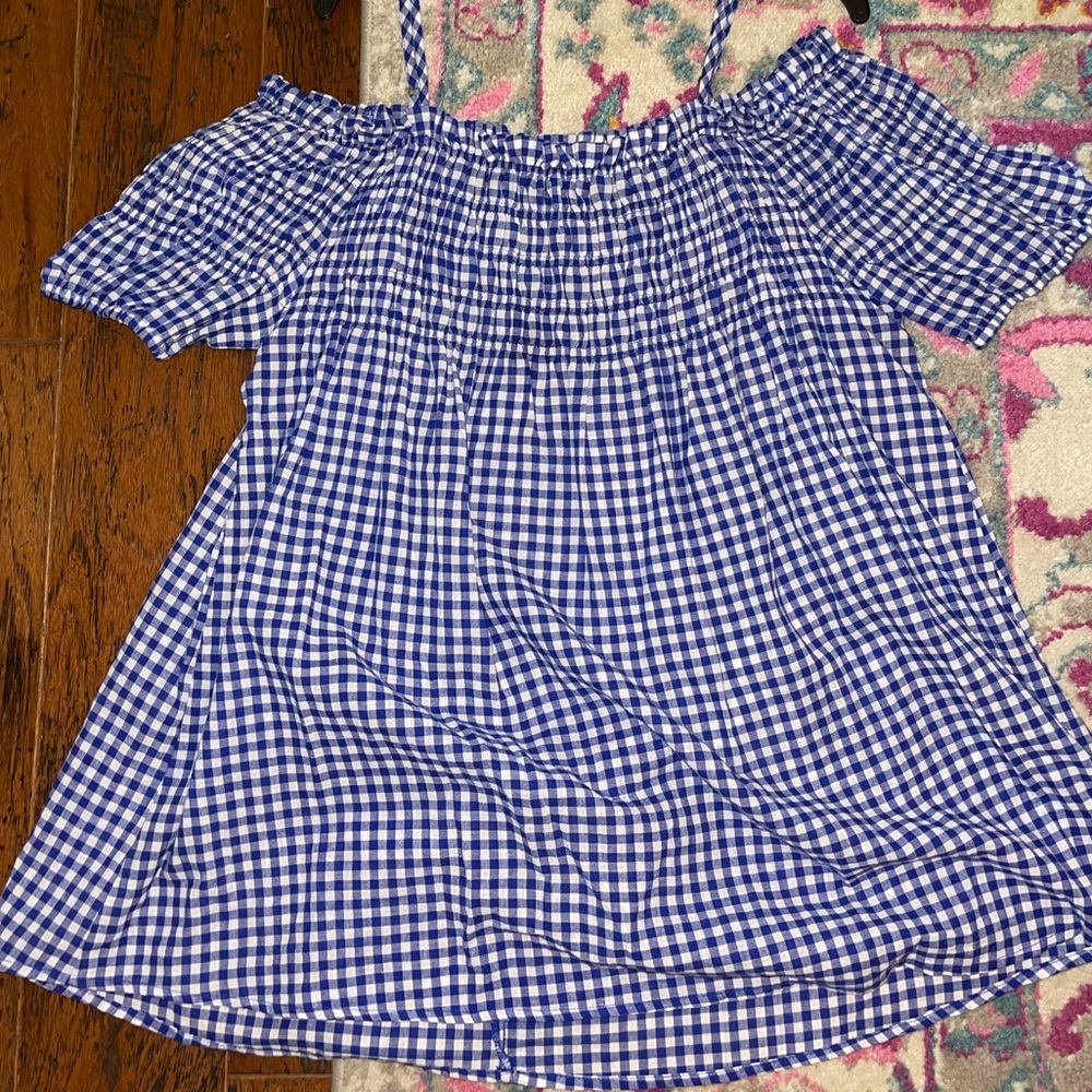 Boutique off the shoulder checkered blouse.